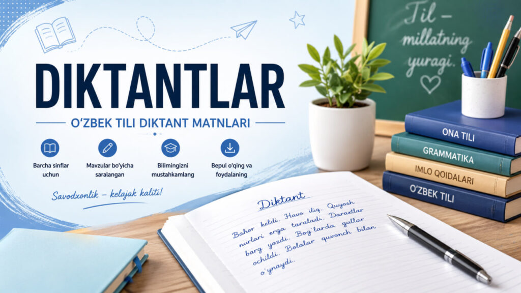 Diktantlar To'plami (1–11-sinflar) – O'zbek Tili Diktant Matnlari 2026